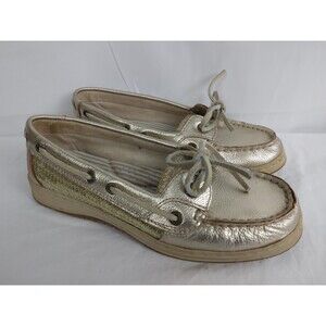 SEBAGO Gold METALLIC Leather Deck Boat Shoes Loafers Flat Womens Size 7.5